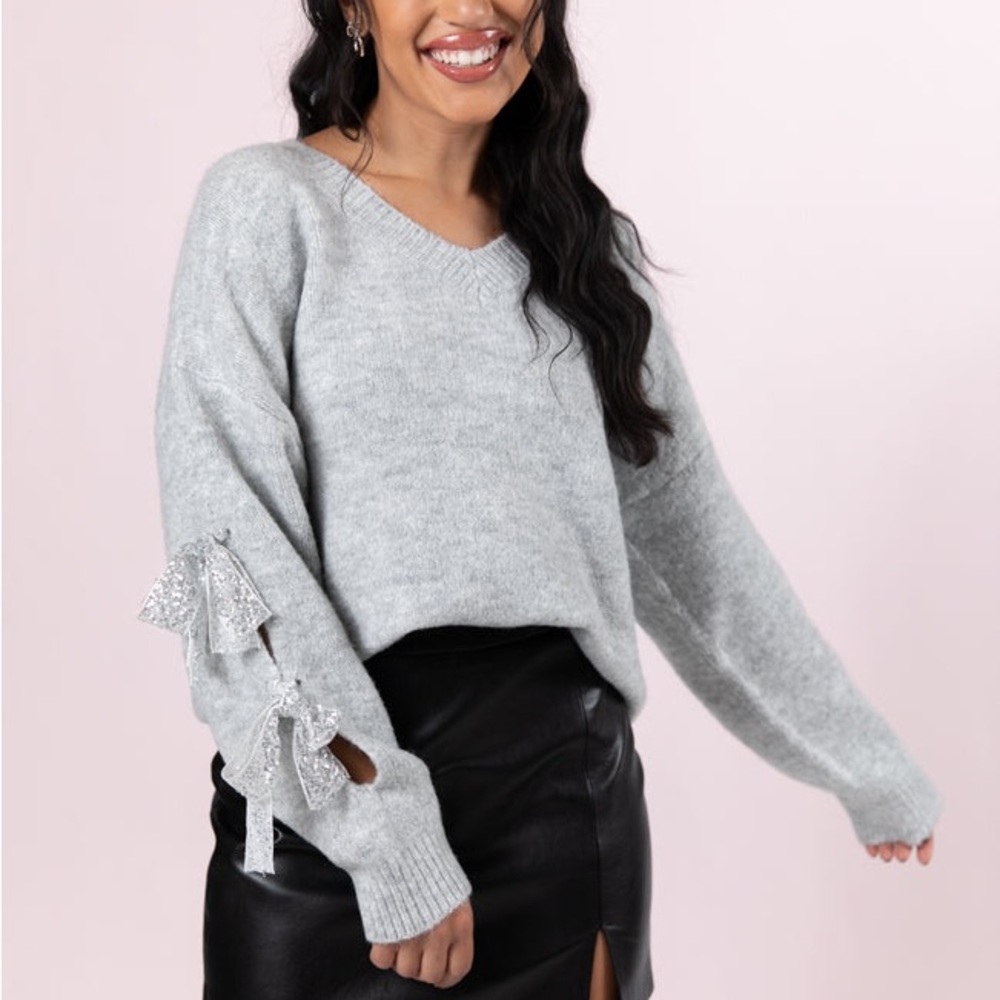 Women's Gray Sweater with Bow Details